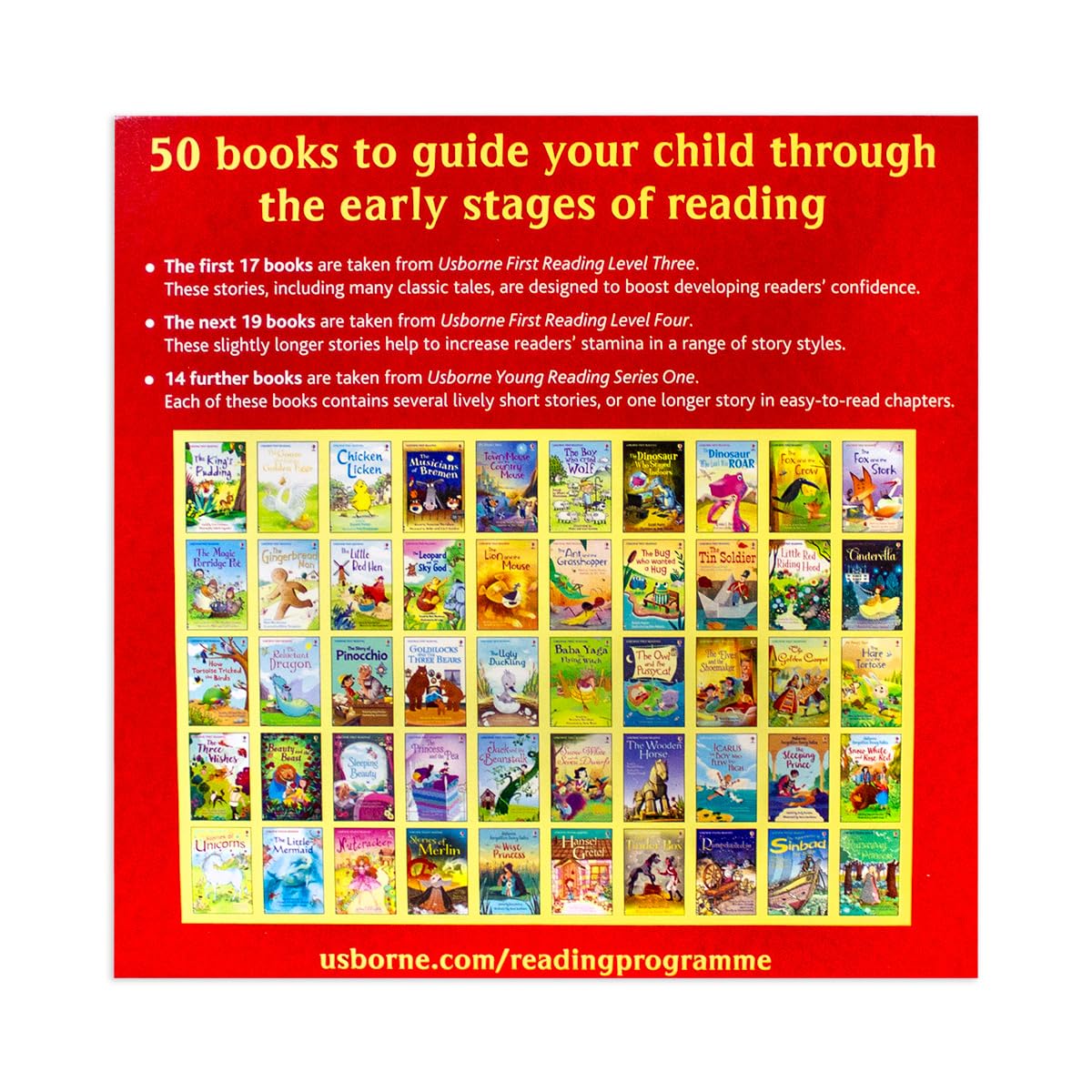 My Reading Library 50 Book Collection Box Set by Usborne - paperback storybook box set packaging, ages 5-7