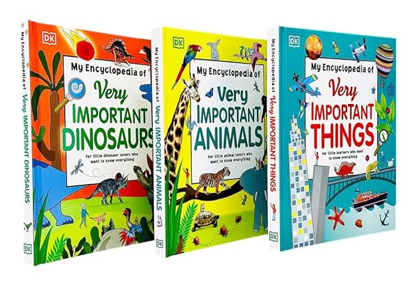 My Very Important Encyclopedias DK hardback 3 book set spines - Things, Animals and Dinosaurs