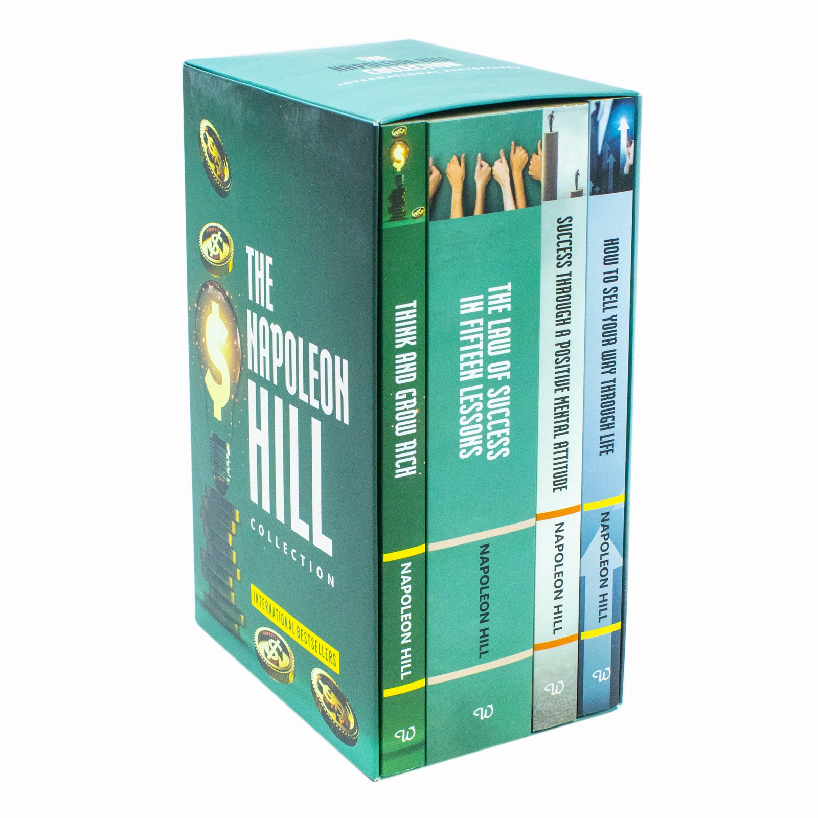 The Napoleon Hill Collection 4 Books Boxed Set paperback front cover, Think and Grow Rich and more