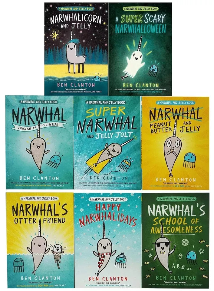 Full Narwhal and Jelly 8 Book Collection Set by Ben Clanton laid out together