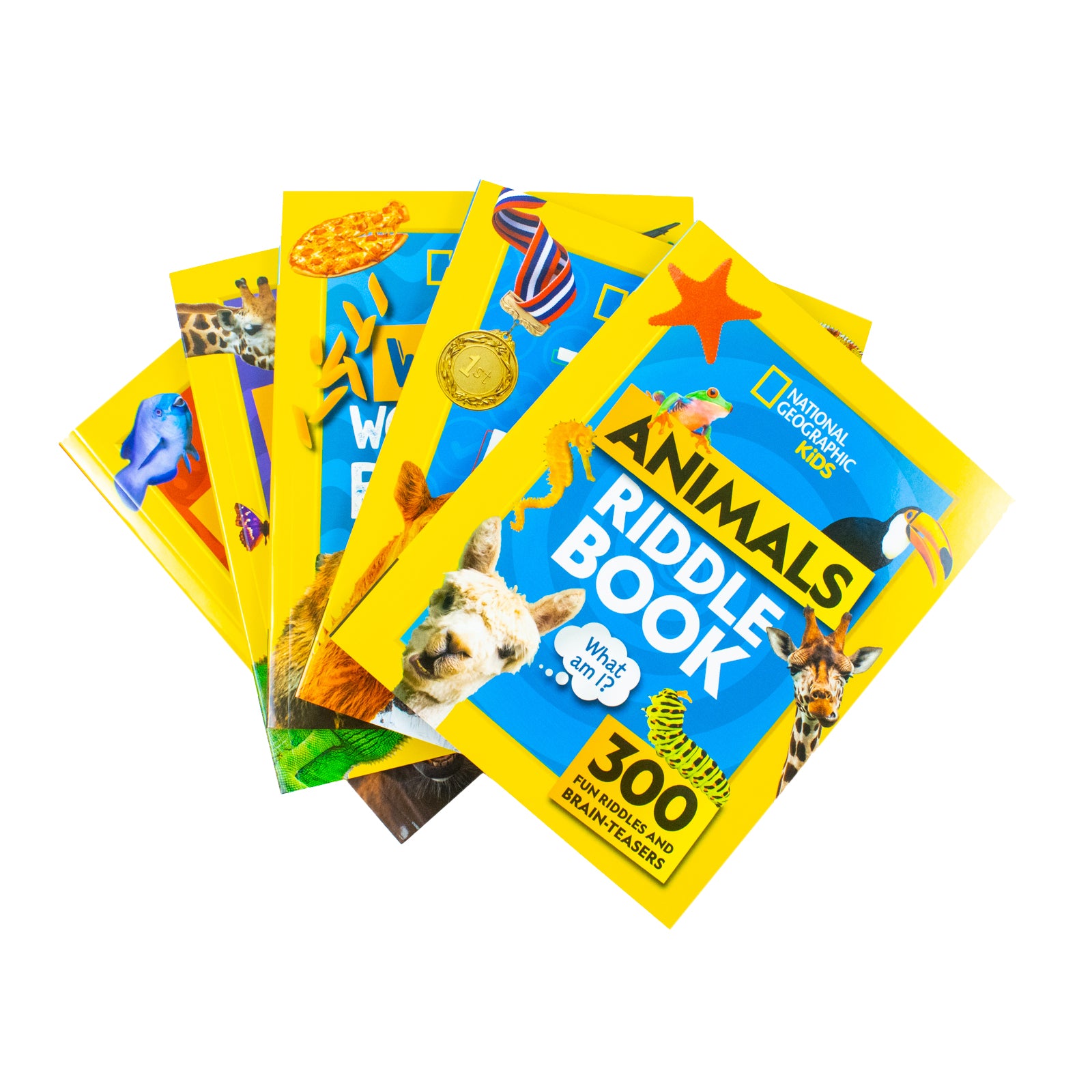 National Geographic Kids 5 book set showing Animal Riddles Book and Animals Joke Book paperback covers