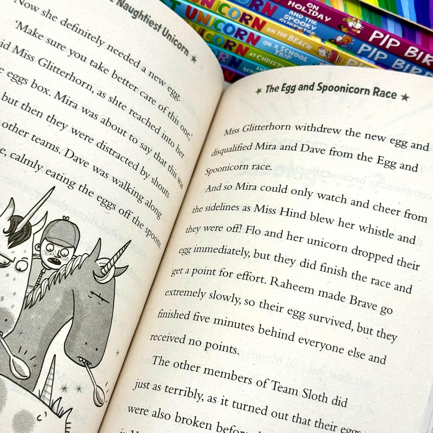 The Naughtiest Unicorn on Holiday paperback book cover by Pip Bird