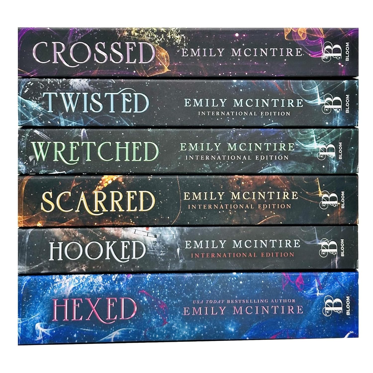 Never After Series by Emily McIntire dark romance 6 book paperback set covers