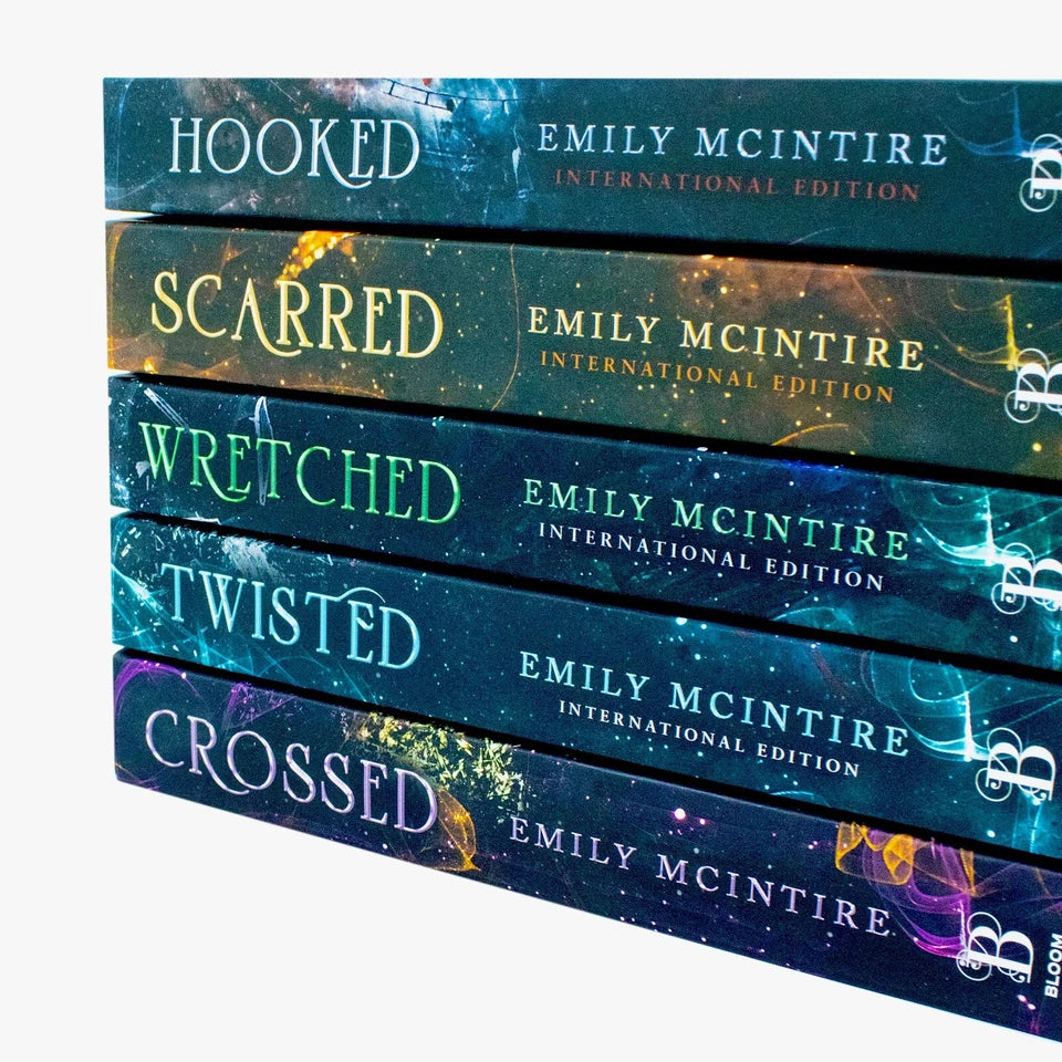 Spine view of Never After Series 5 book paperback collection set by Emily McIntire, brand new condition