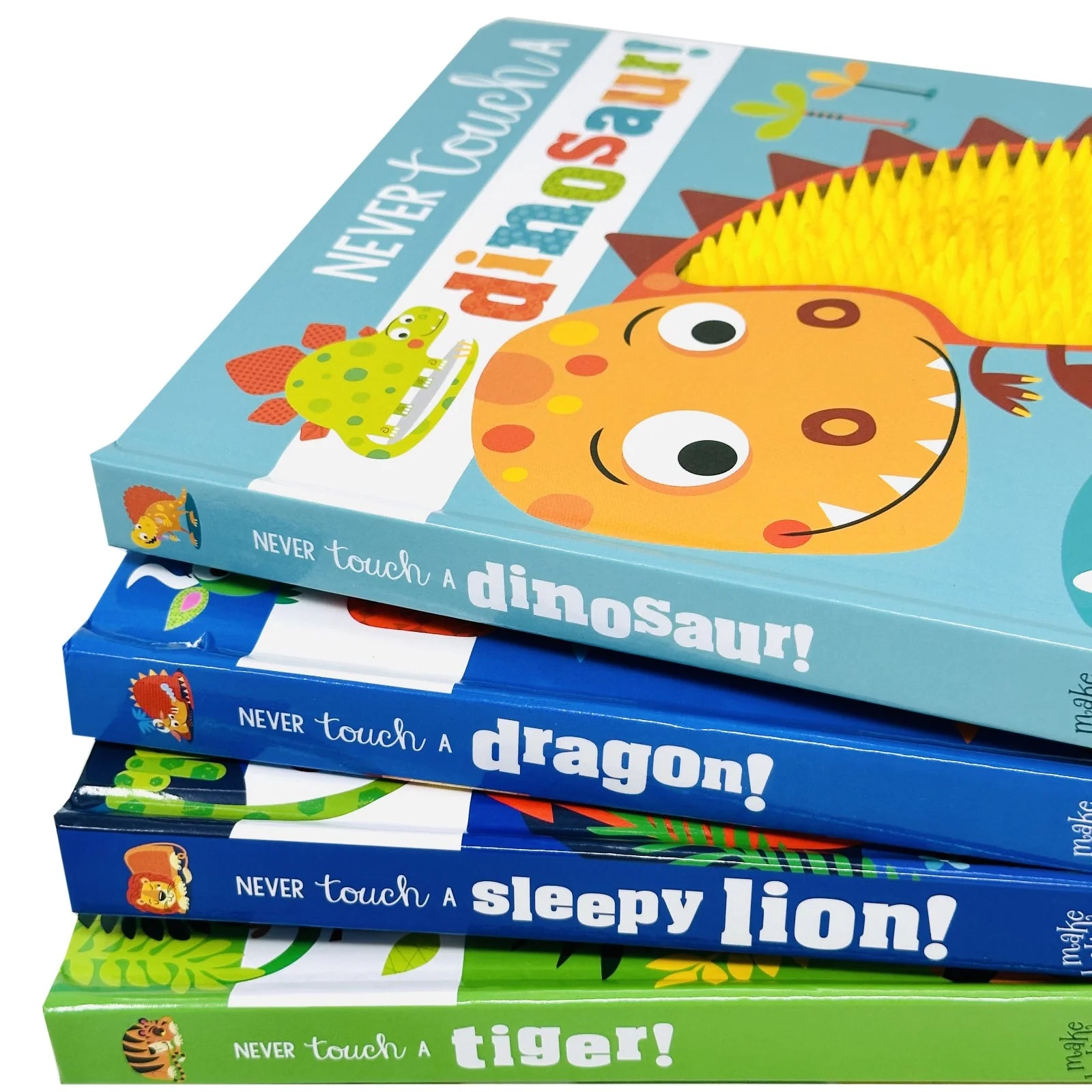 Never Touch a... 4 Book Collection Set covers - Never Touch a Dinosaur, Never Touch a Dragon, Never Touch a Sleepy Lion, Never Touch a Tiger board books