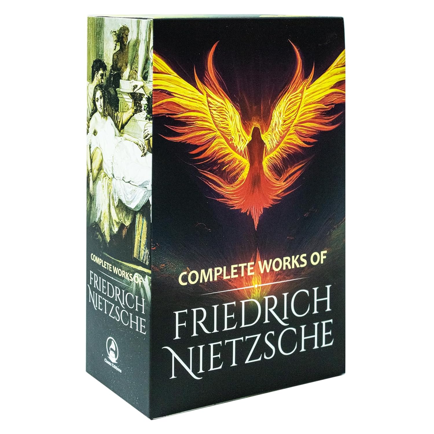 Close up of Nietzsche 6 book collection paperback spines and covers