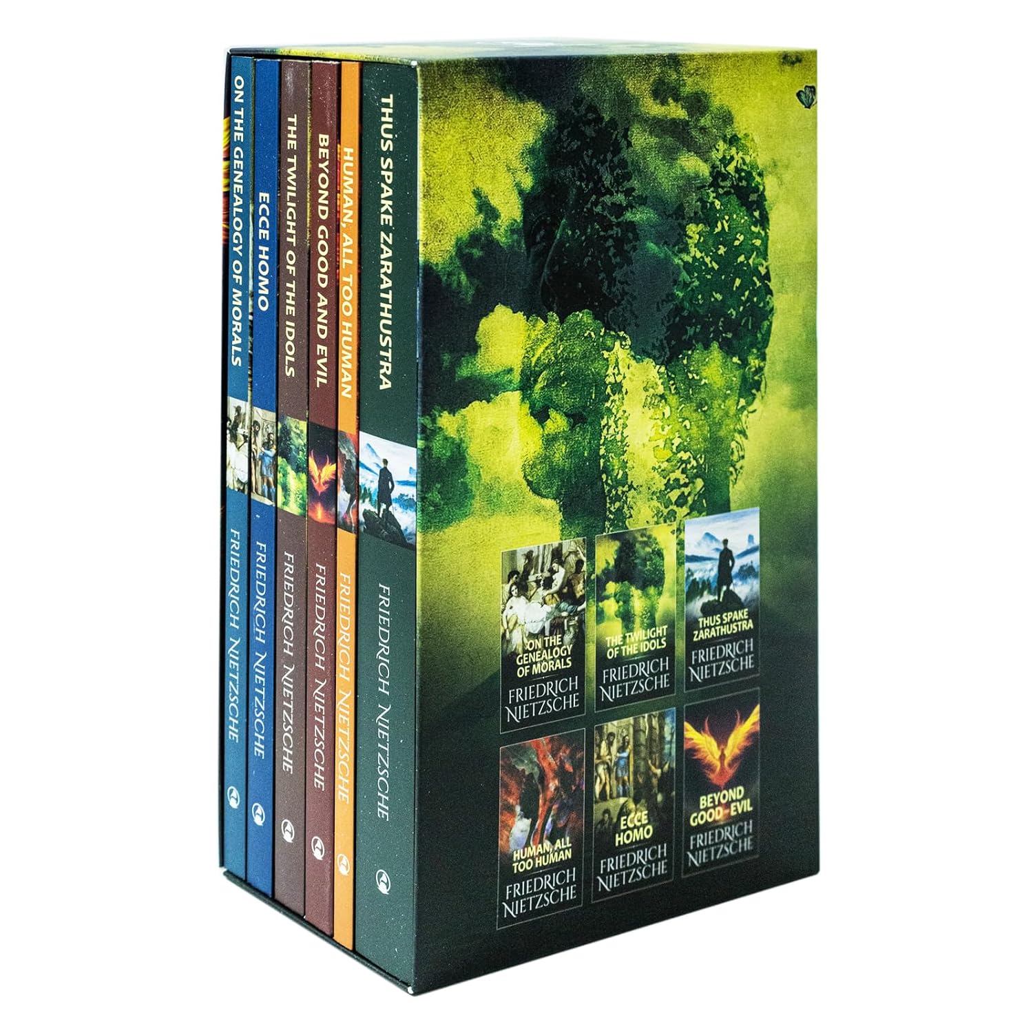 Nietzsche 6 book paperback set stacked showing Human All Too Human and Twilight of the Idols