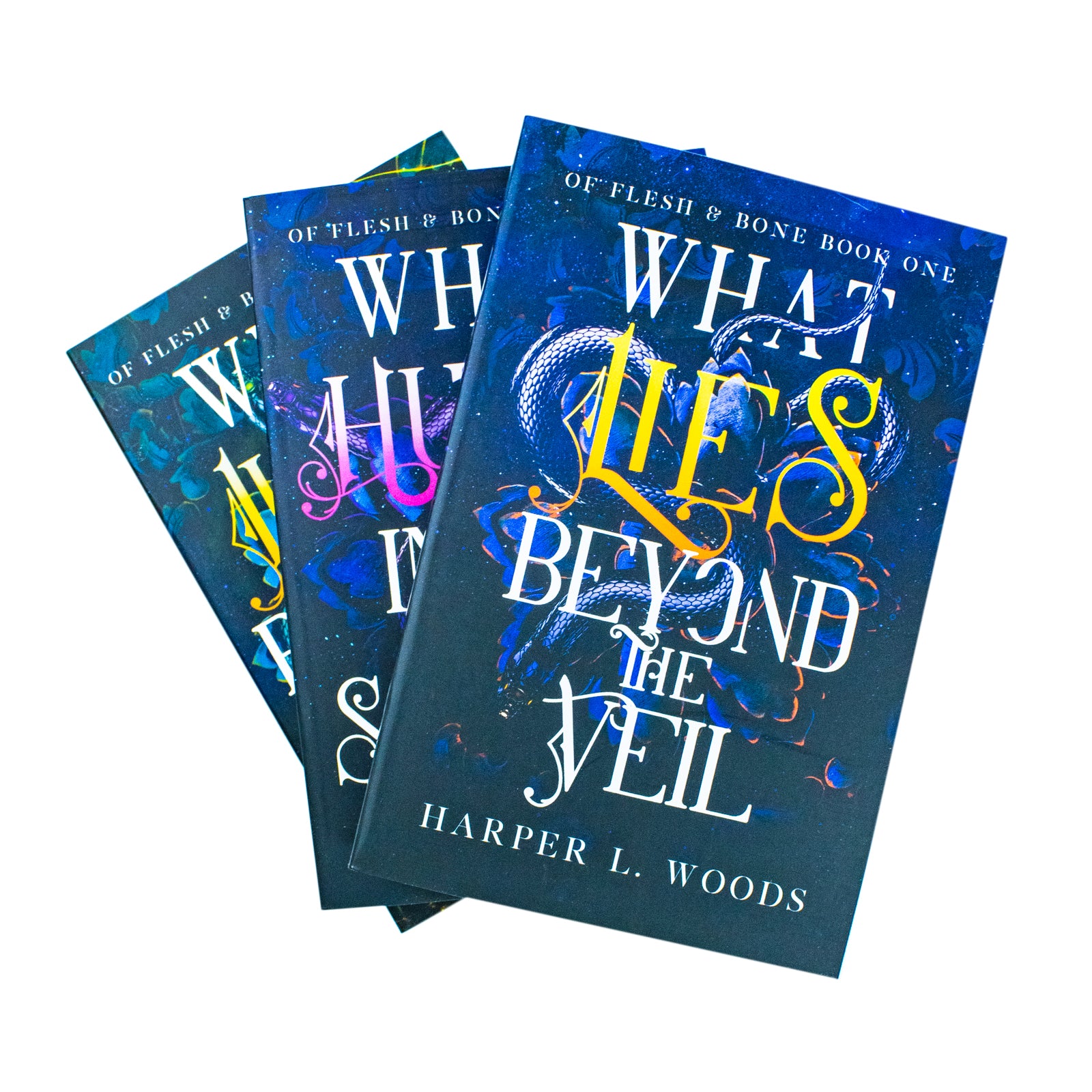 Of Flesh & Bone 3 book paperback set - What Lies Beyond the Veil, What Hunts Inside the Shadows, What Lurks Between the Fates