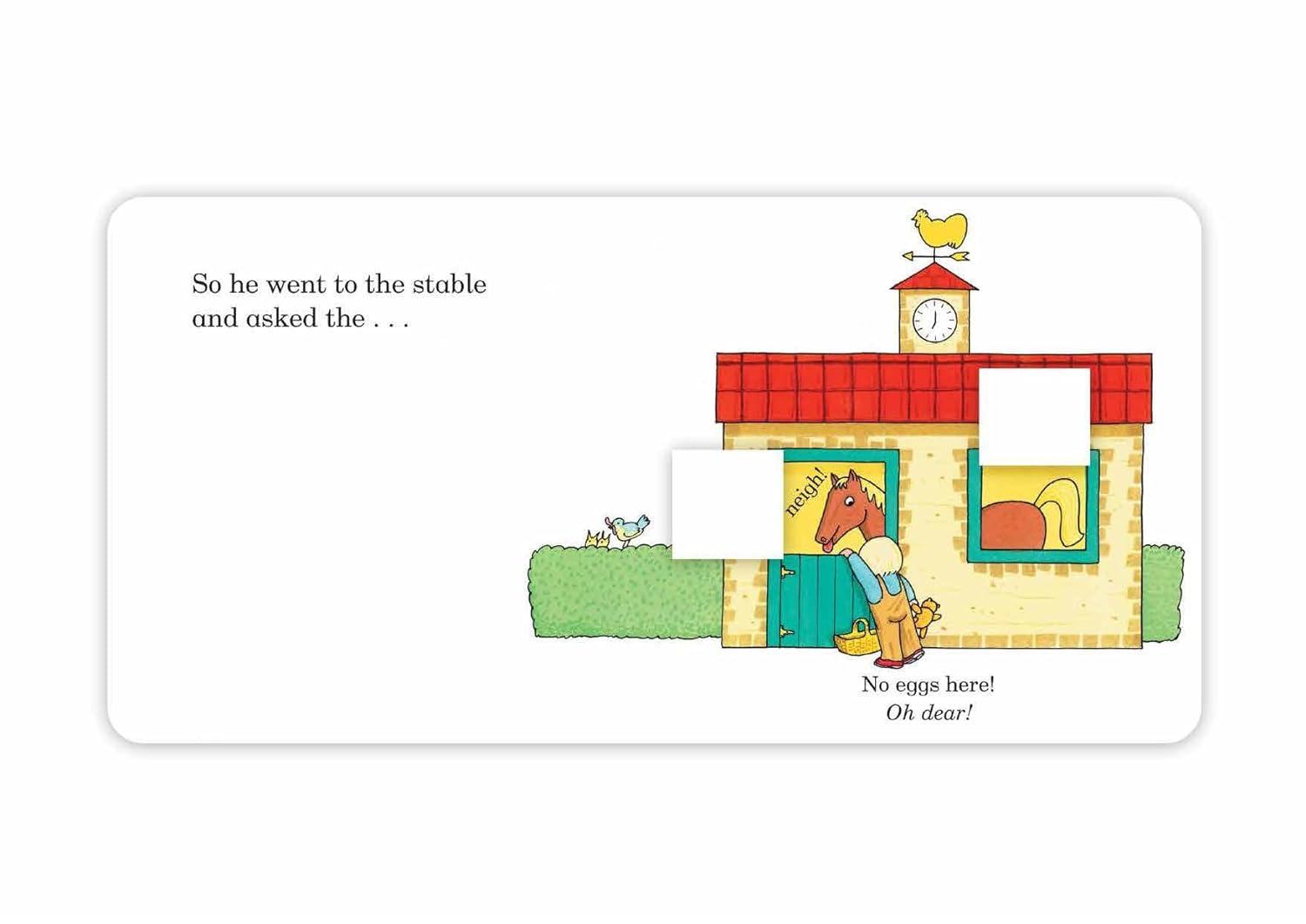 Oh Dear! board book page featuring farm animals and lift-the-flap illustration by Rod Campbell