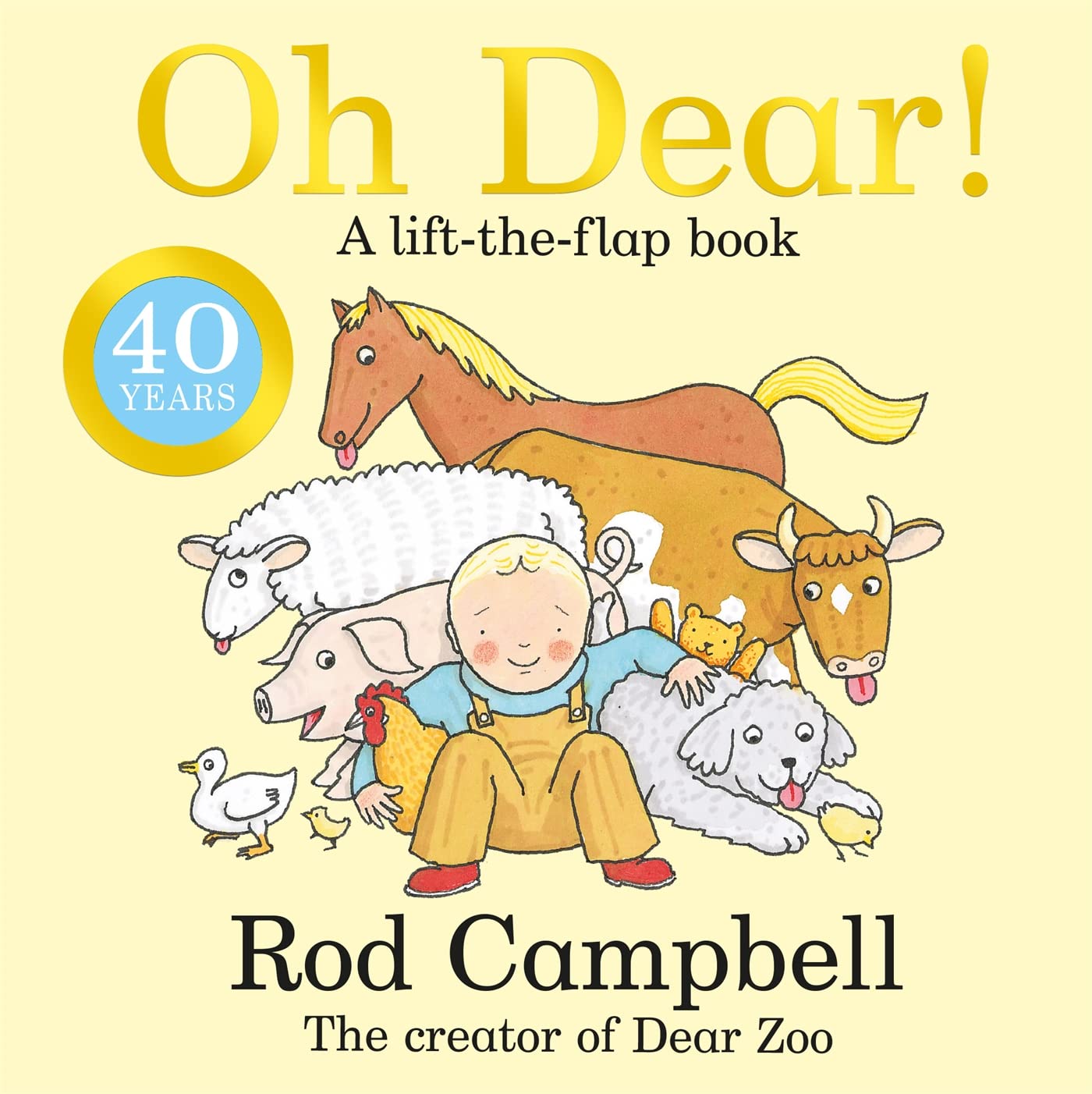 Oh Dear! by Rod Campbell lift-the-flap farm board book front cover, ages 0-3