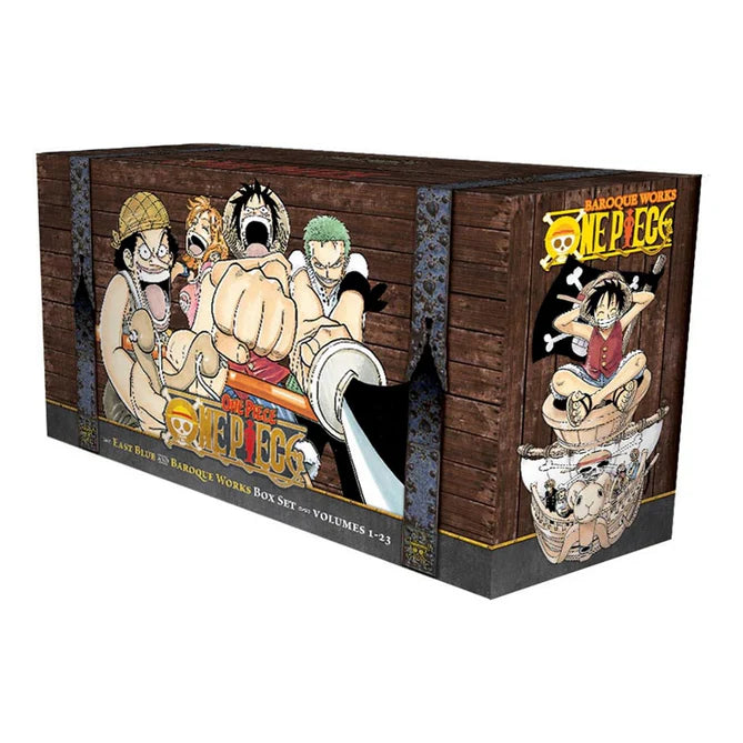 One Piece Box Set 1 back cover showing Volumes 1-23 paperback manga by Eiichiro Oda