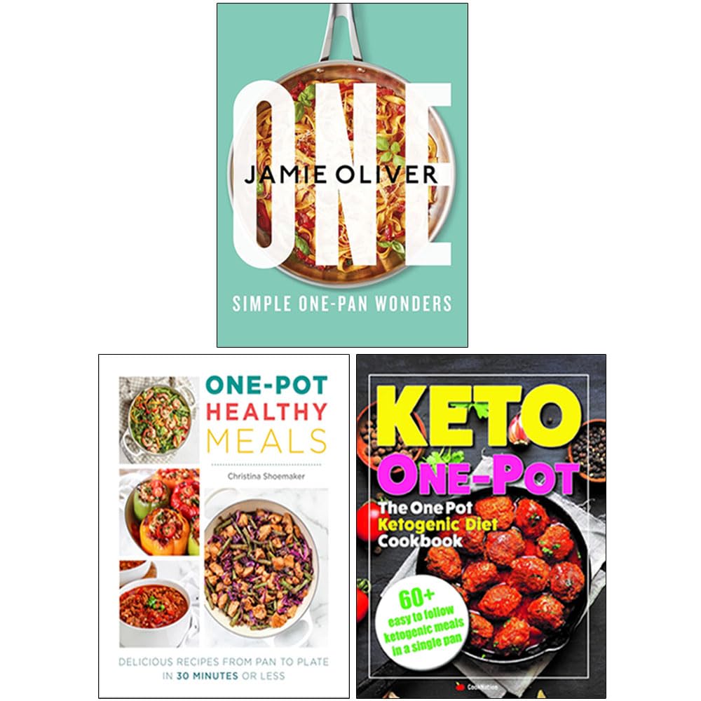 One Pot Cooking 3 Books Collection Set featuring Jamie Oliver, Christina Shoemaker and Iota - front cover, mixed format