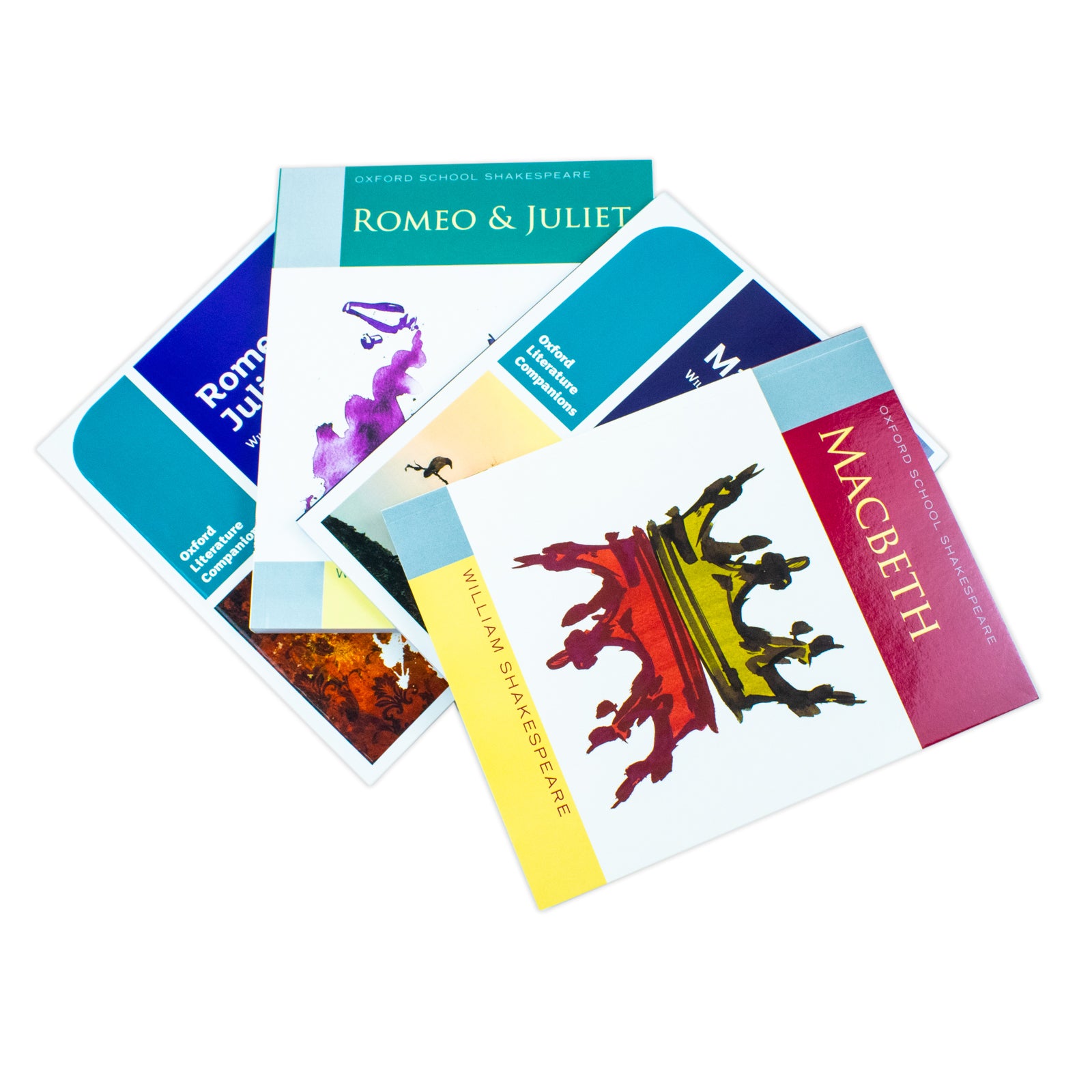Oxford School Shakespeare Macbeth and Romeo and Juliet paperback books with matching Oxford Literature Companions revision guides