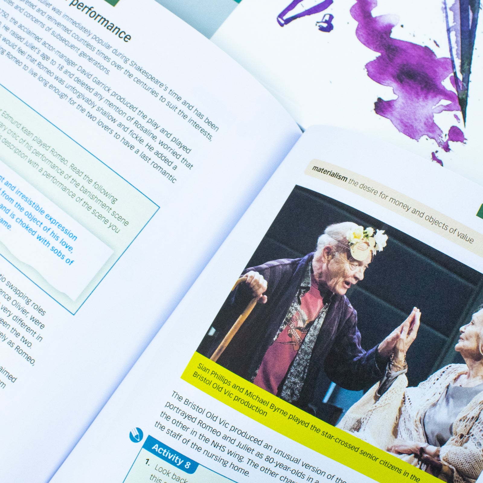 Oxford Literature Companions Romeo and Juliet inside pages showing themes, characters, and exam-style questions
