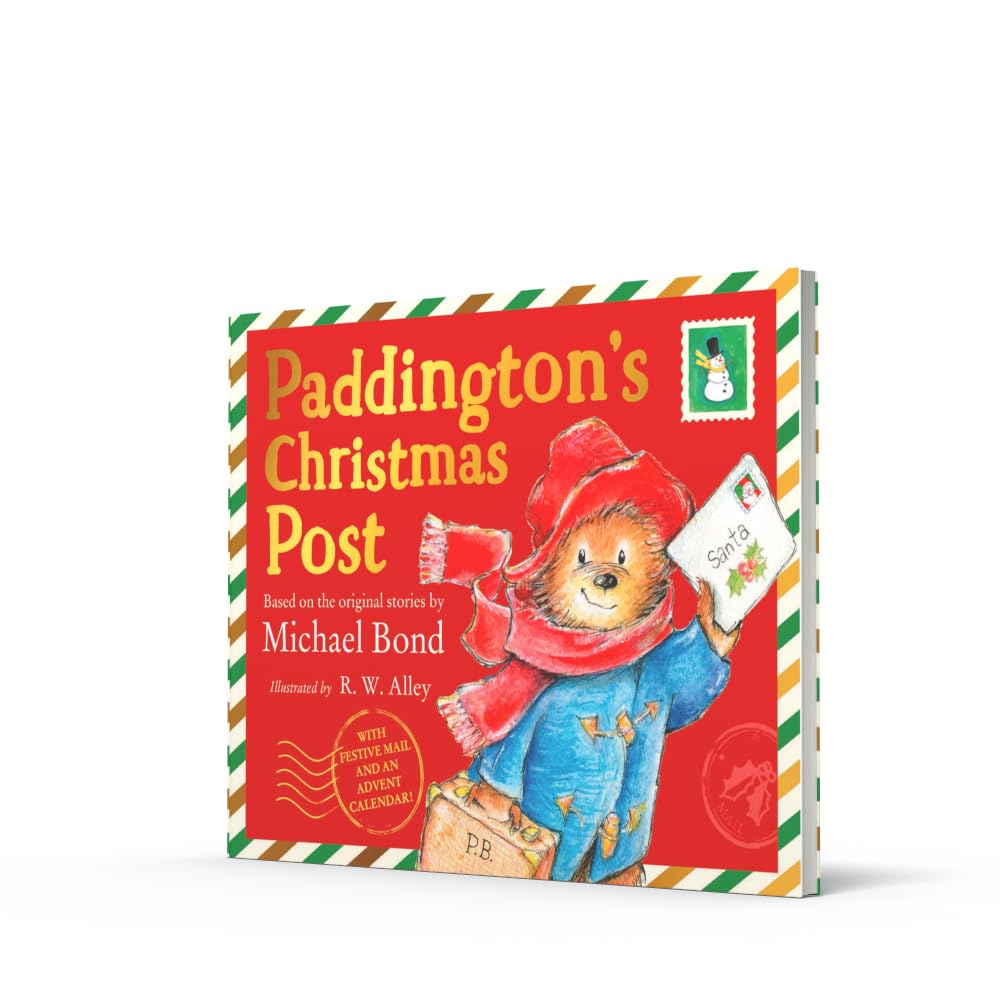 Paddington's Christmas Post hardback book showing festive illustrations by R.W. Alley