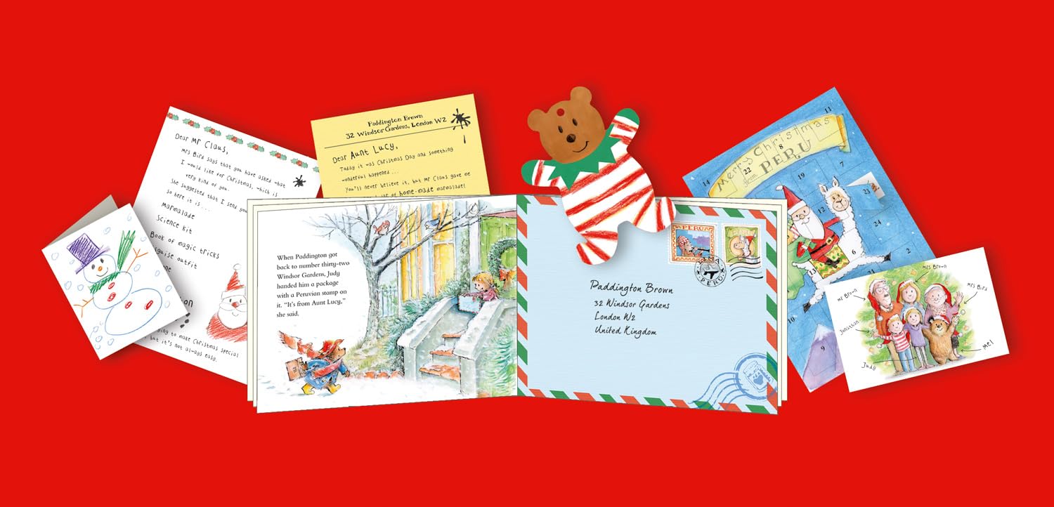 Paddington's Christmas Post hardback book back cover with Christmas gift blurb