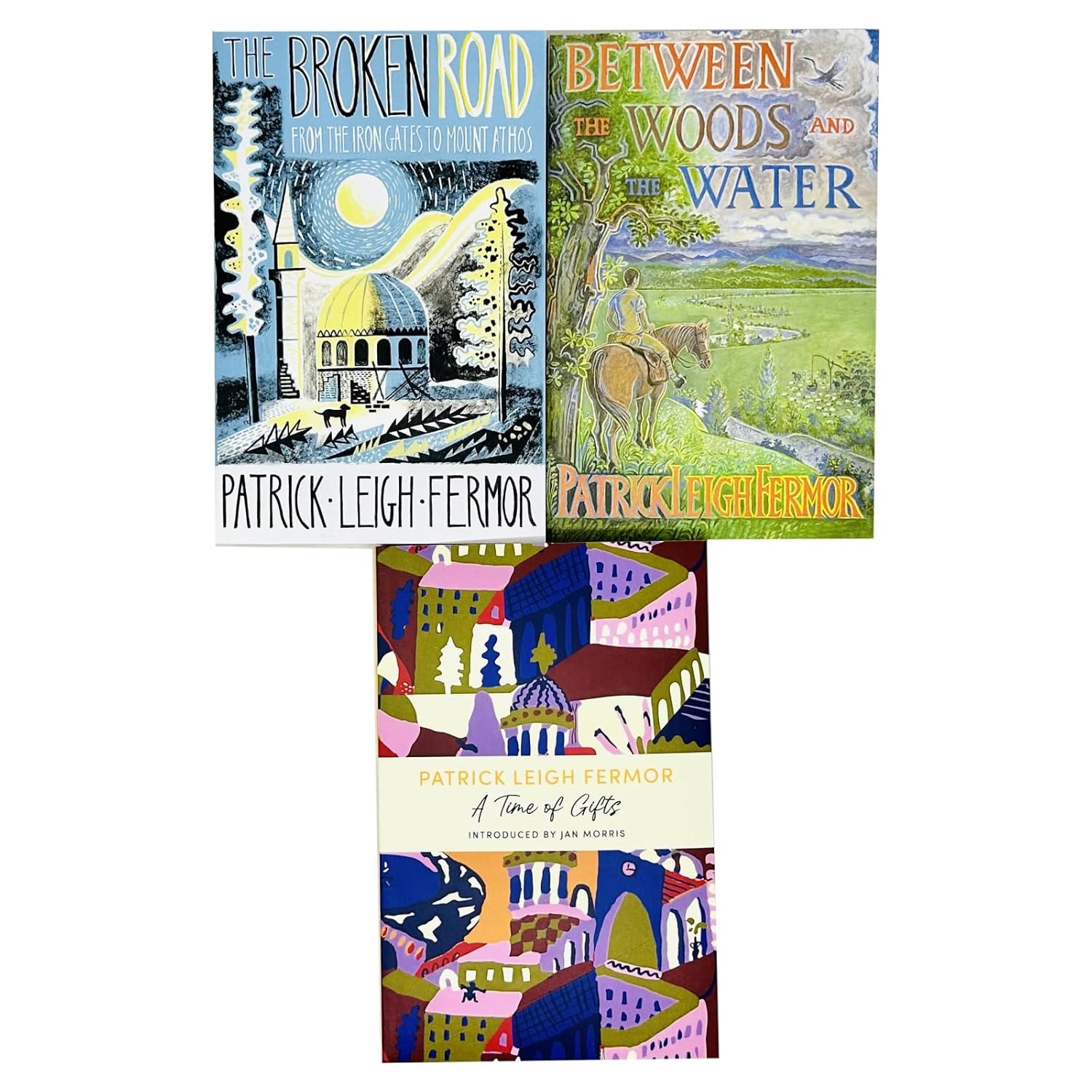 Patrick Leigh Fermor Trilogy paperback set - classic travel writing books stacked