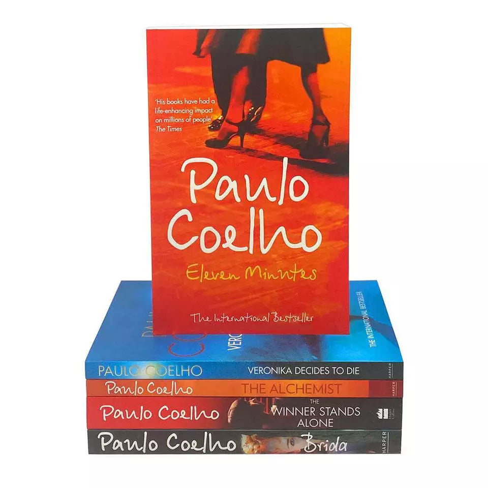 The Best of Paulo Coelho Paperback Fiction Set - close up of Alchemist, Veronika Decides to Die, Eleven Minutes covers