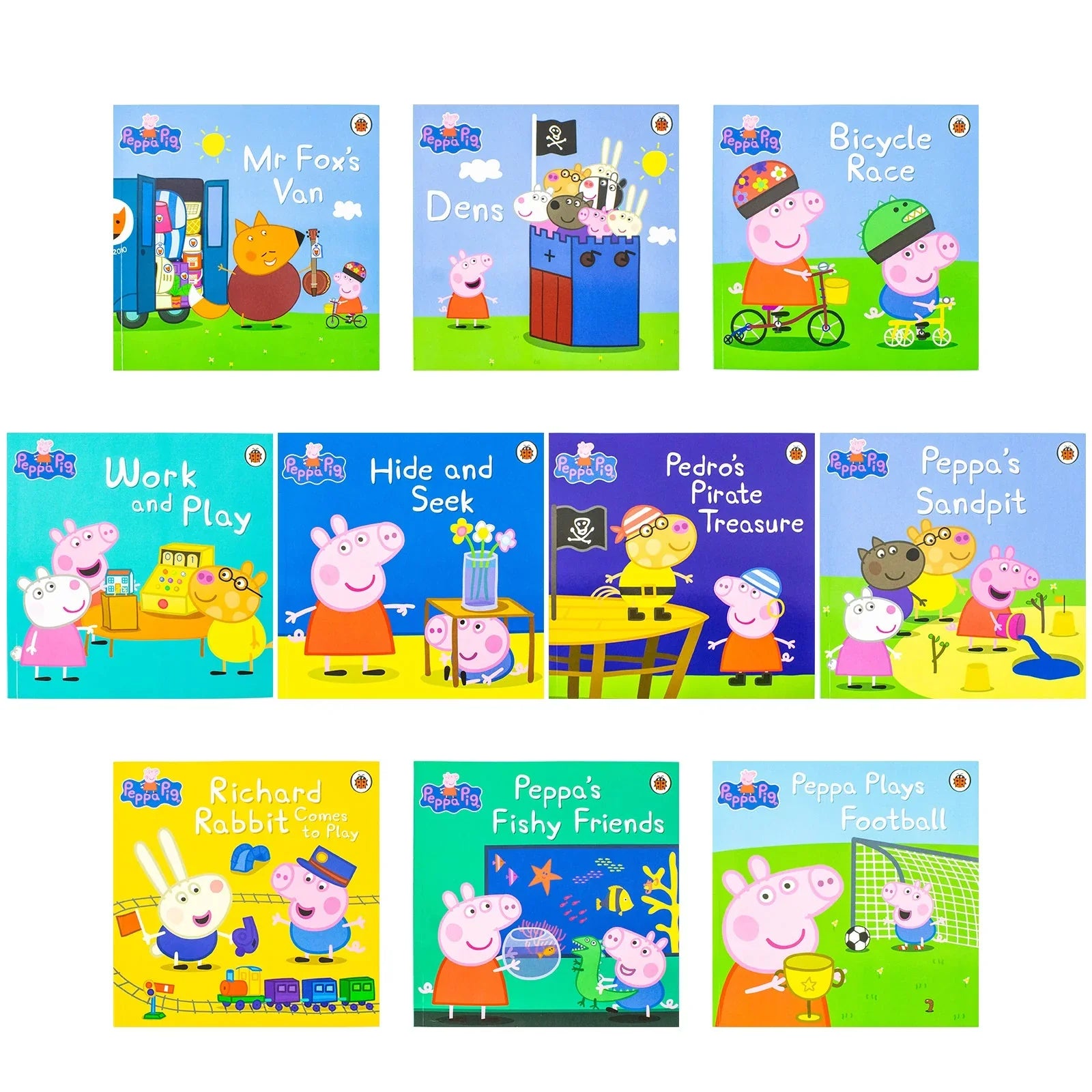 Back cover of Peppa Pig Fun with Friends 10 Books paperback storybook collection showing all titles