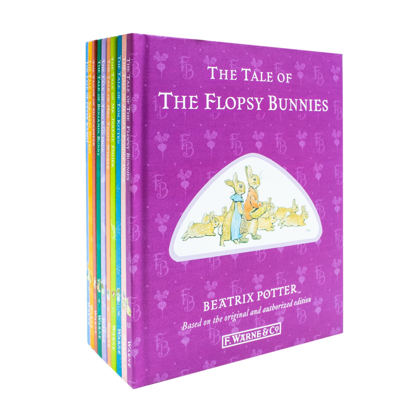 Close-up of Peter Rabbit Library hardback books by Beatrix Potter with illustrated covers