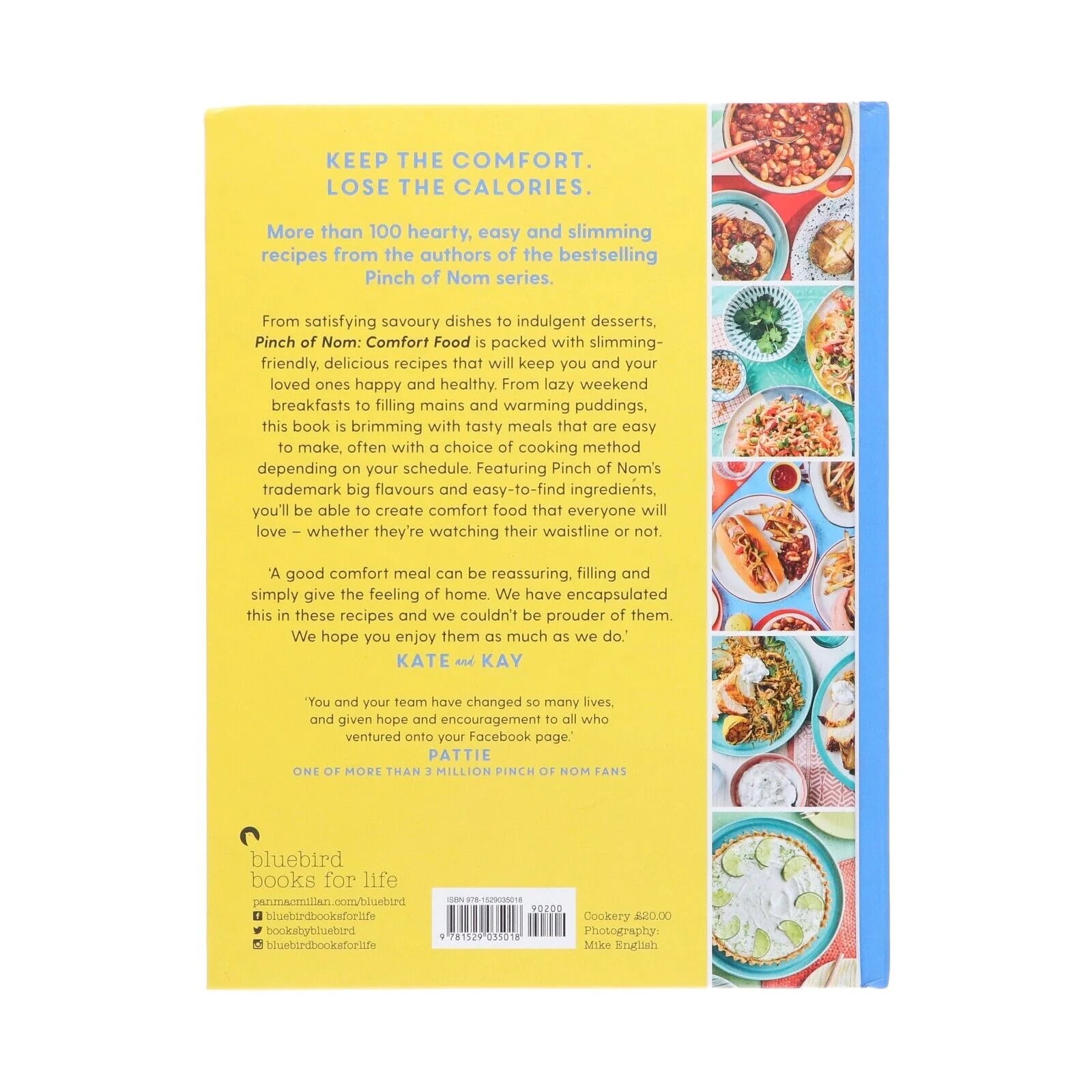 Pinch of Nom Comfort Food hardback cookbook back cover with recipe highlights