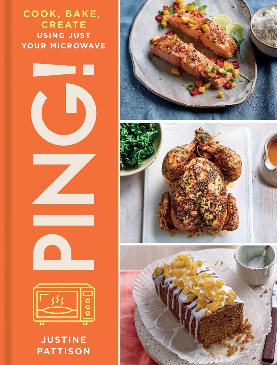 PING! by Justine Pattison - microwave cookbook hardback front cover