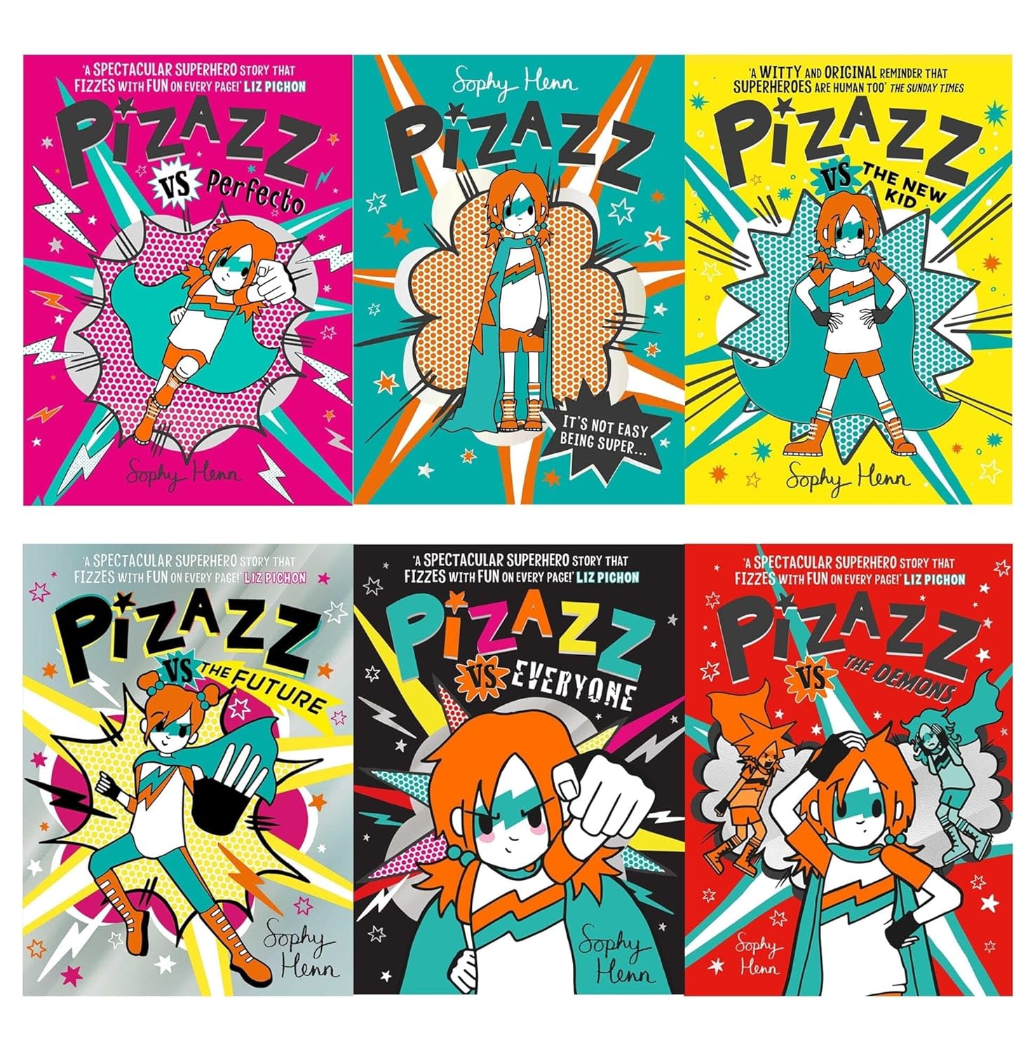 Pizazz 6 Book Collection Set by Sophy Henn - paperback boxed set for ages 7+ featuring Pizazz vs Perfecto, Pizazz vs the New Kid and four more titles