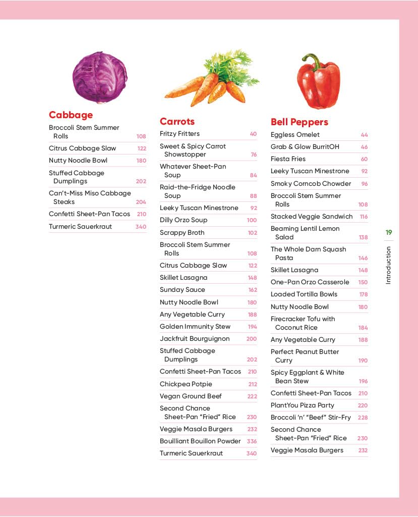 Inside photo of PlantYou Scrappy Cooking hardback plant-based zero-waste recipes book