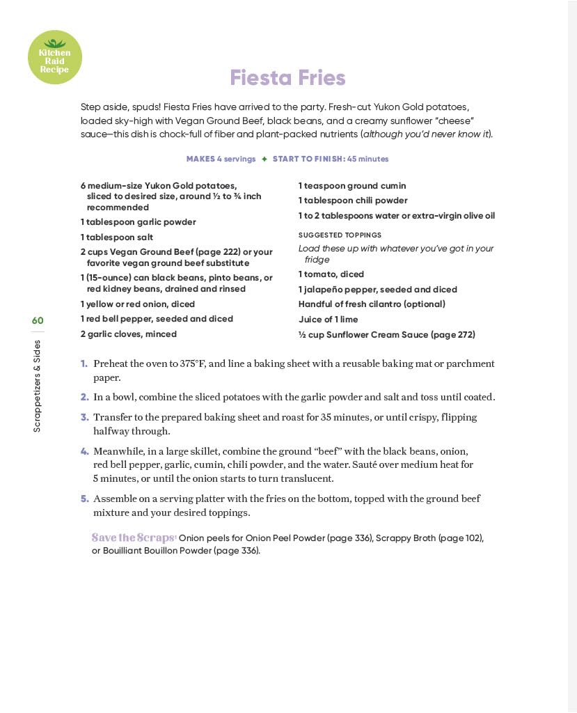 PlantYou Scrappy Cooking example vegan recipe page, hardback cookbook by Carleigh Bodrug