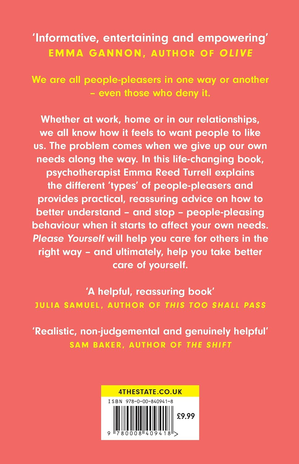 Please Yourself by Emma Reed Turrell - paperback back cover with reviews