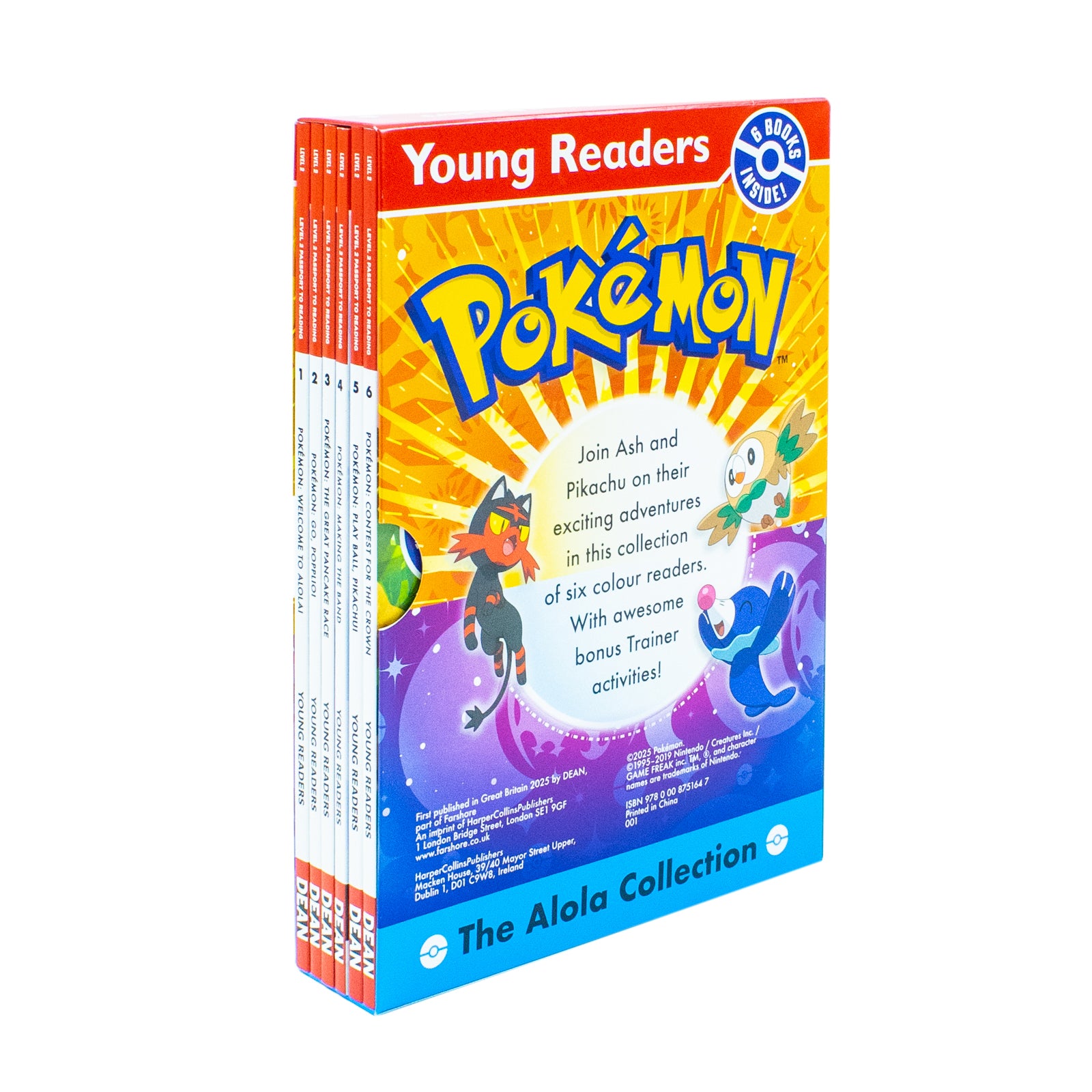 Six Pokémon Alola paperback books laid out including Welcome to Alola and Go Popplio