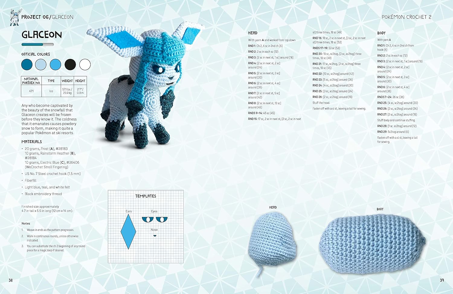 Pokémon Crochet Vol 2 by Lee Sartori - inside pages showing amigurumi crochet patterns