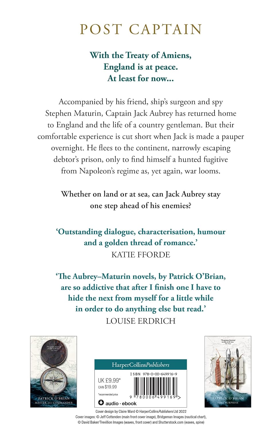 Post Captain by Patrick O'Brian paperback back cover with blurb
