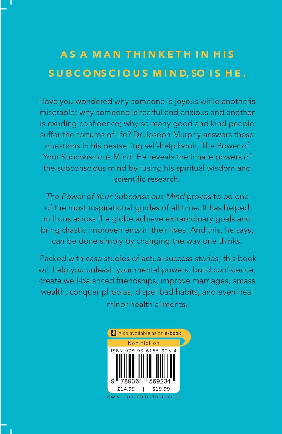 The Power of Your Subconscious Mind by Dr Joseph Murphy - Rupa Publications paperback back cover