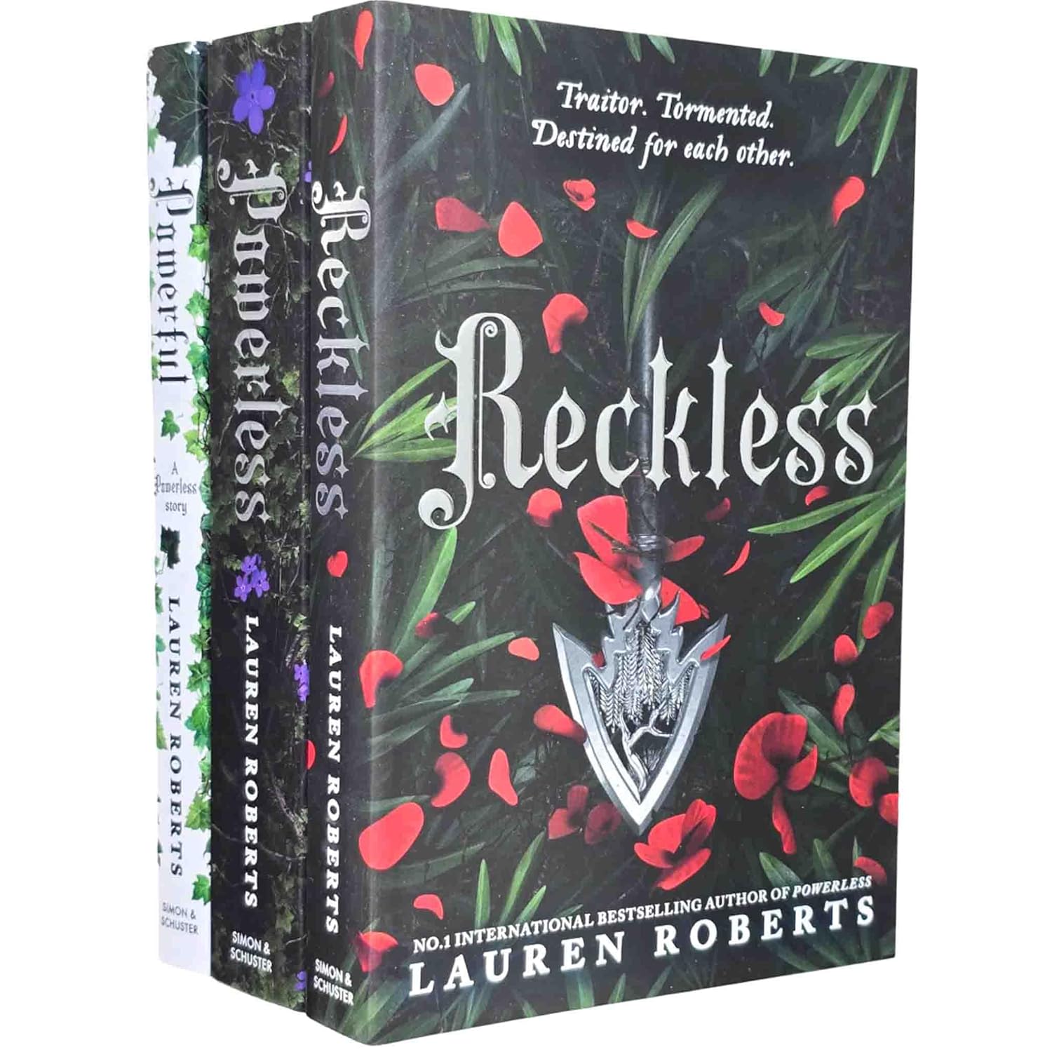 The Powerless Trilogy by Lauren Roberts 3 book paperback set - Powerless, Powerful, Reckless - Young Adult fantasy romance collection