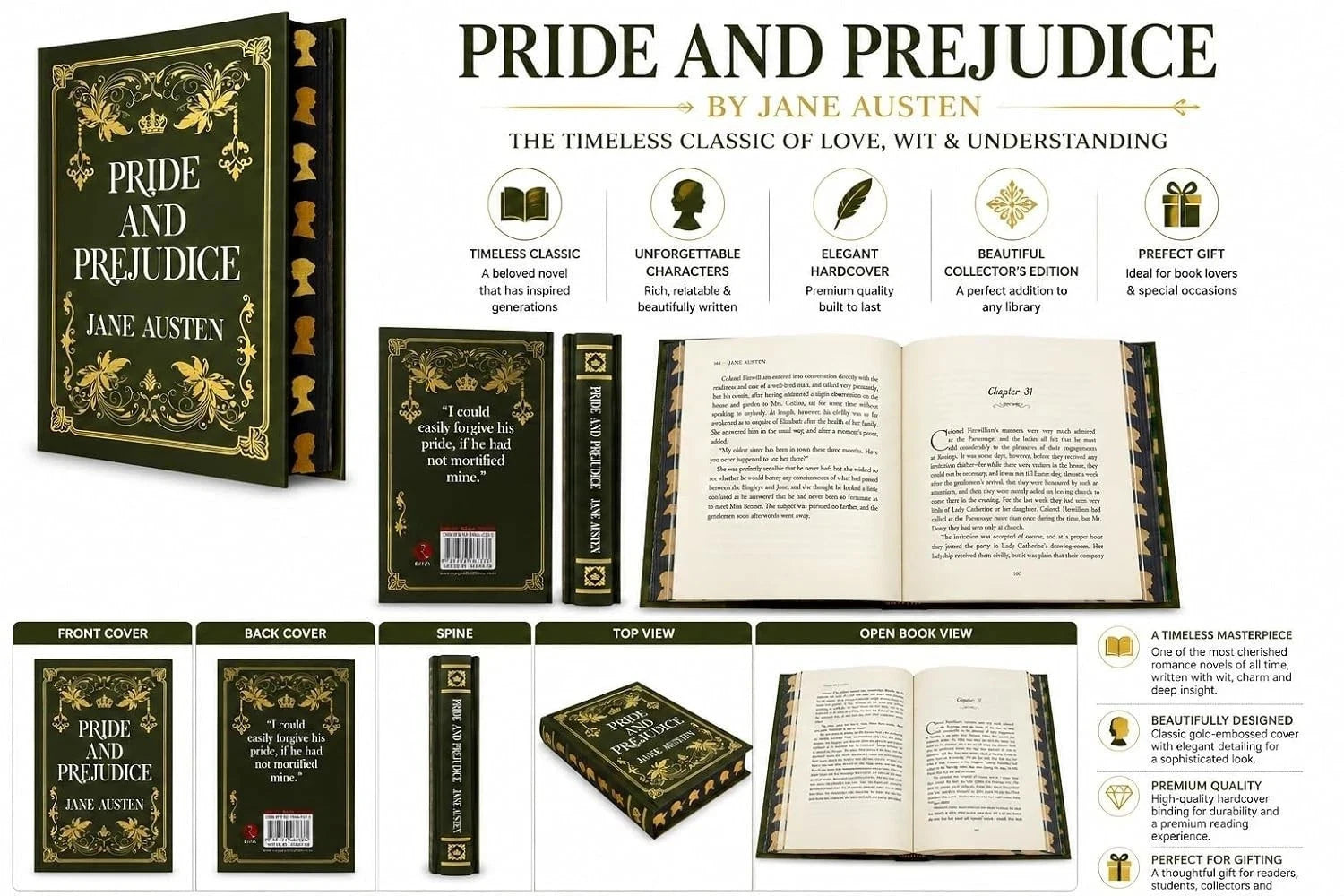 Pride and Prejudice by Jane Austen hardback edition spine detail