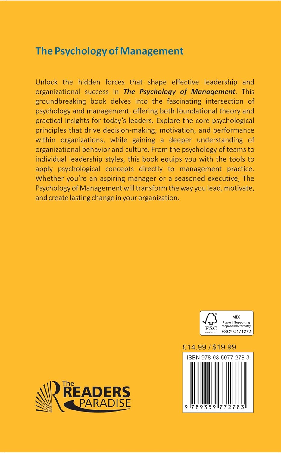 The Psychology of Management by Sanchit Khullar - Paperback back cover with book description