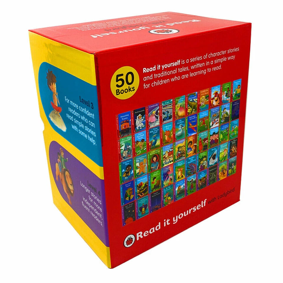 Read It Yourself with Ladybird 50 Books Collection Set - Levels 1 to 4 paperback books laid out