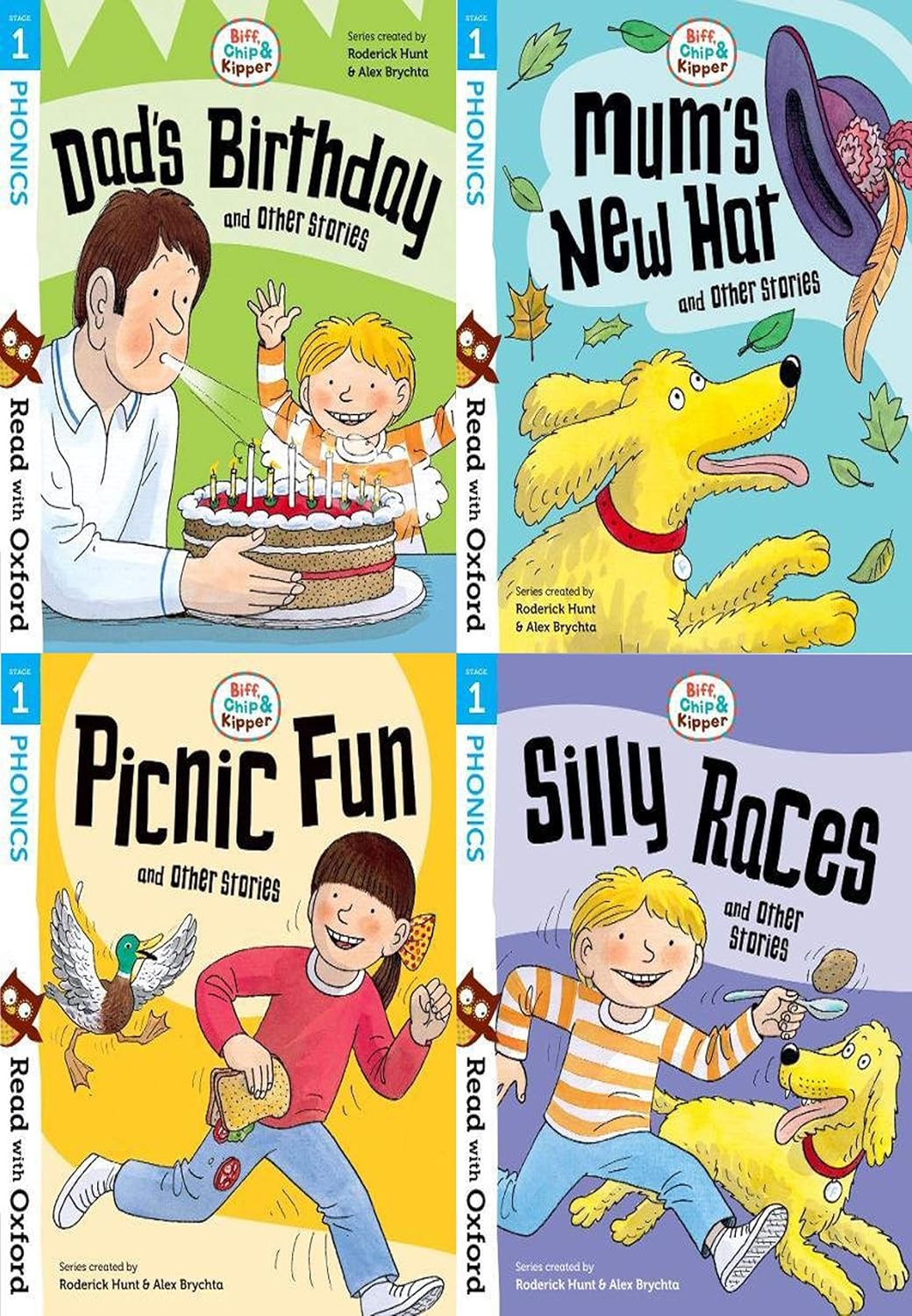 Read with Oxford Stage 1 Biff, Chip & Kipper 4 Books Collection Set - Paperback Ages 3-4 phonics storybooks