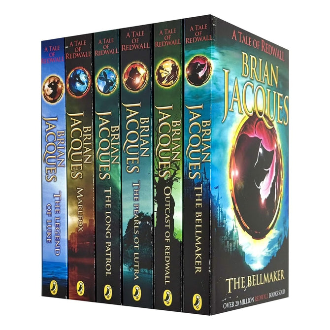 Redwall Series Books 7-12 by Brian Jacques 6 Books Collection Set - Paperback - front cover showing The Bellmaker, Outcast of Redwall, The Pearls of Lutra, The Long Patrol, Marlfox and The Legend of Luke
