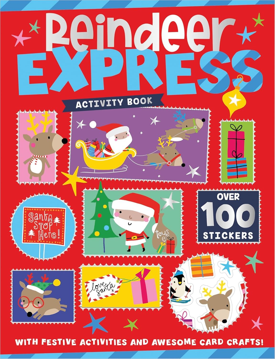 Reindeer Express Christmas Activity Book cover - Christmas activity set with stickers and card craft