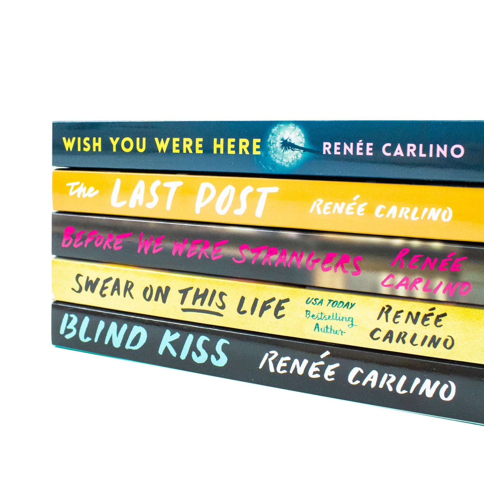 Close up of Renée Carlino 5 Books Collection Set paperback covers, contemporary romance fiction