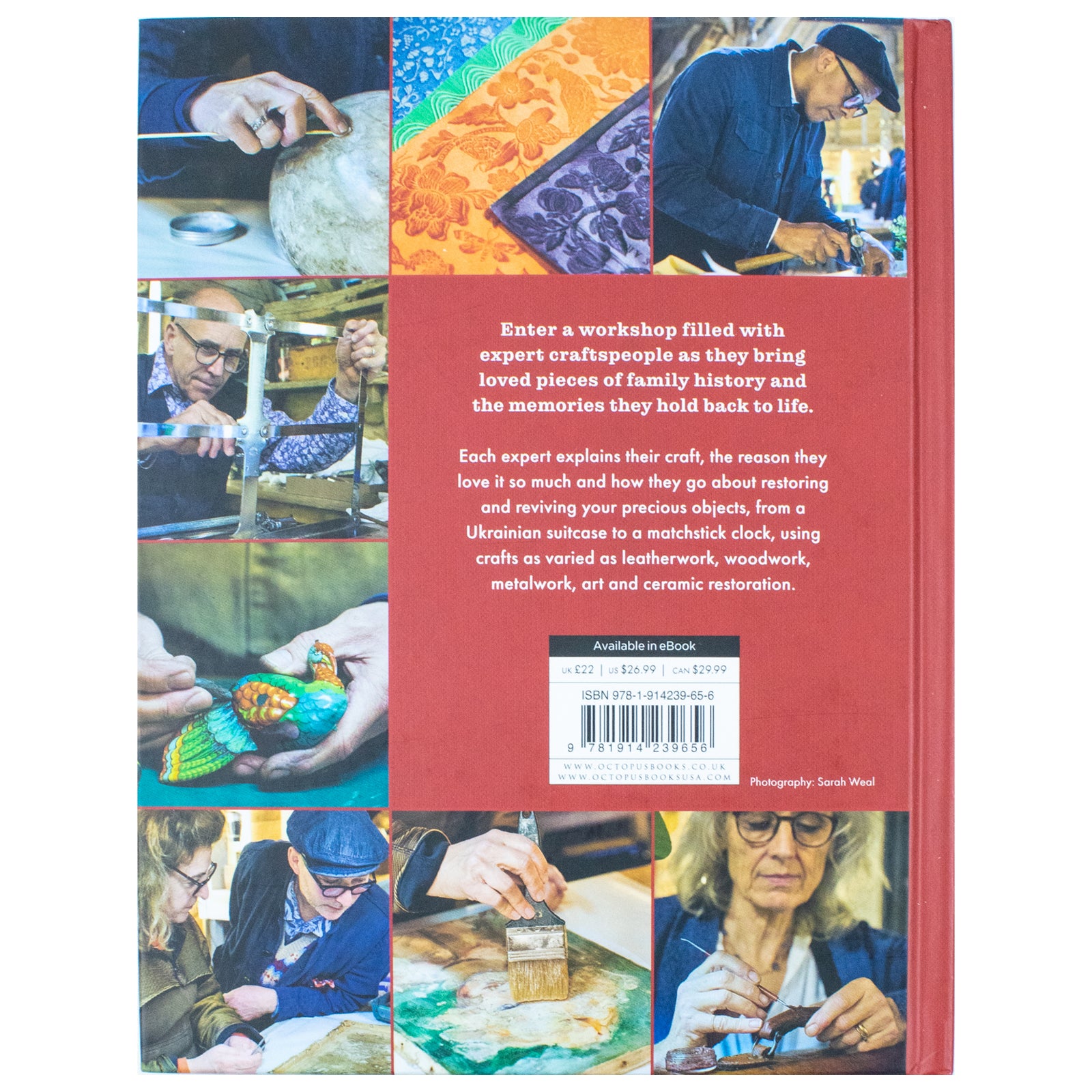 Inside pages of The Repair Shop: Crafts in the Barn showing craft restoration photography