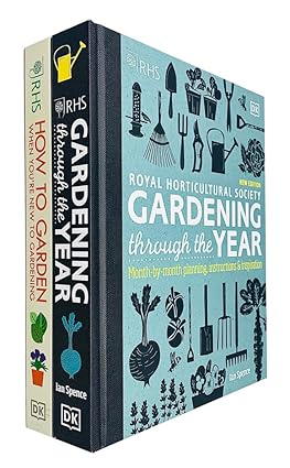 RHS Gardening Through the Year by Ian Spence hardback book cover, part of RHS 2 book gardening set