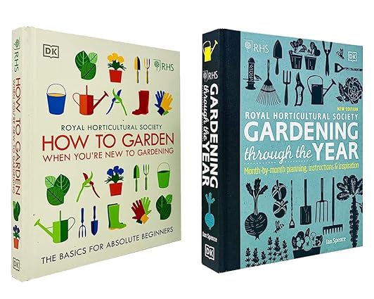RHS How to Garden When You're New to Gardening & RHS Gardening Through the Year 2 book hardback set cover