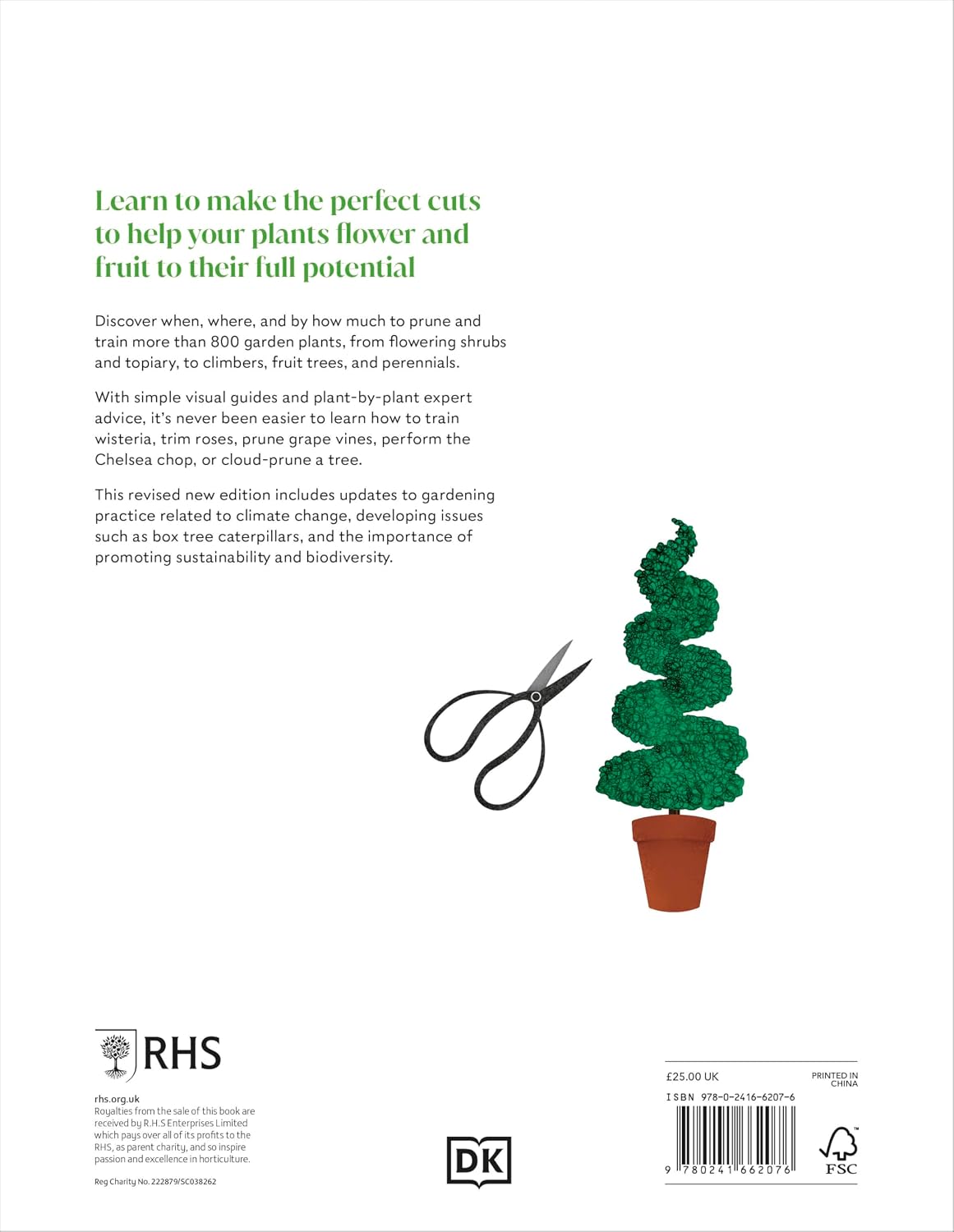 Inside page of RHS Pruning and Training showing step-by-step pruning technique photography