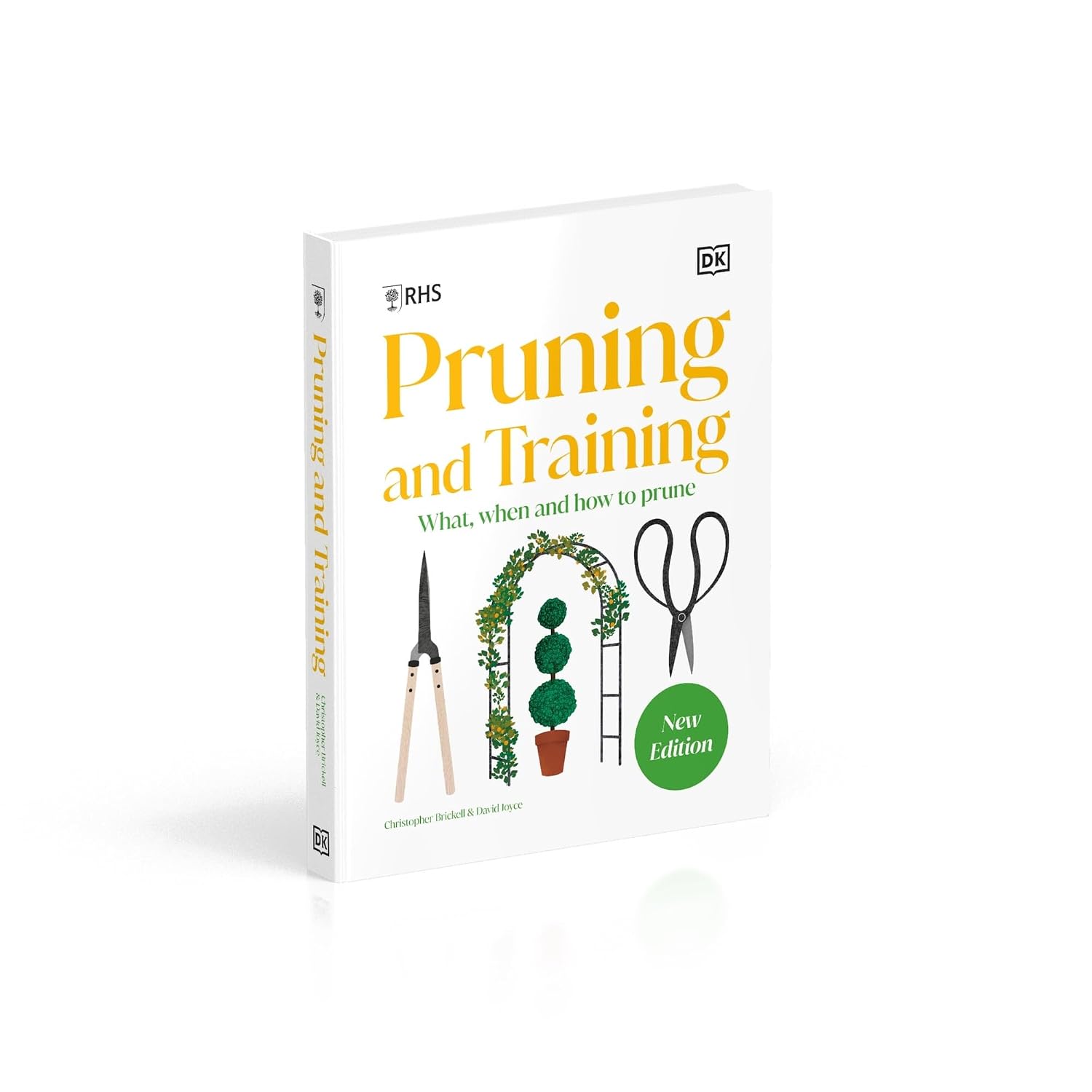 RHS Pruning and Training illustrated guide page showing plant pruning artwork