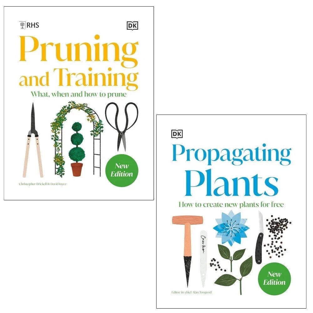 RHS Pruning and Training and RHS Propagating Plants 2 books collection set by DK, hardback gardening guides