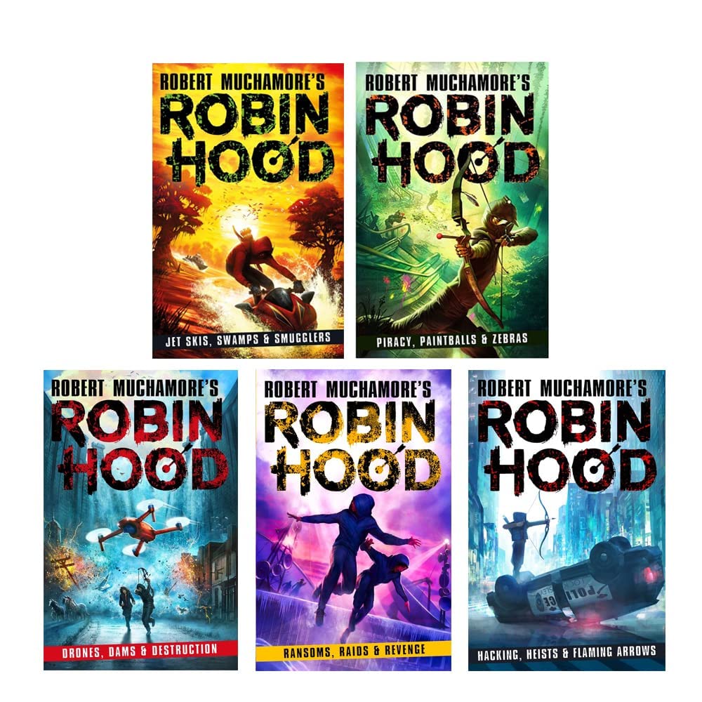Robin Hood series by Robert Muchamore - Hacking Heists Flaming Arrows to Ransoms Raids Revenge - 5 book paperback set