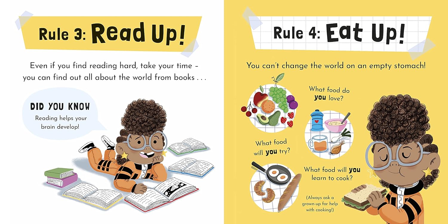 Rocket Rules by Nathan Bryon - colourful illustration by Dapo Adeola inside the book